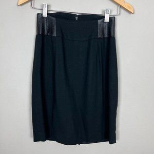 Shiatzy Chen Pencil Skirt S Italian 40 Black Wool Blend Faux Leather‎ Designer